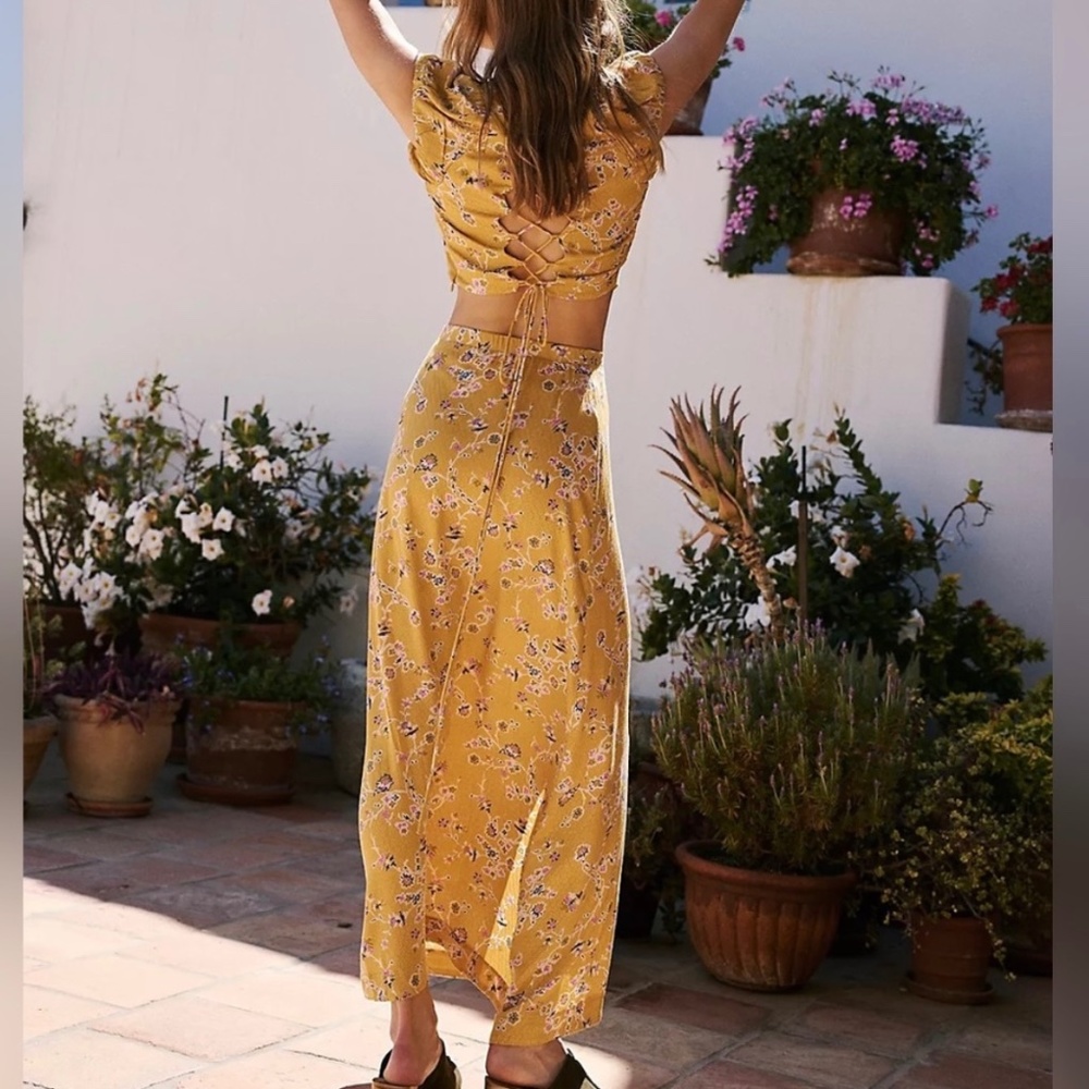 Free People Talia Two Piece Set in Turmeric - Skirt/Crop Top